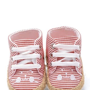 First Step Kedi Nakışlı Çizgili Patik - Kırmızı 3-7 Ay / No.17